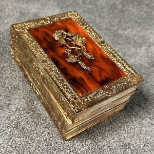 Vintage Gold Rose Trinket Box Lid Book Stack Design Japan